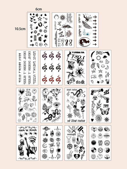 15pcs Waterproof Temporary Tattoo Sticker Starry Moon Flower Heart Flying Bird Fake Tatto Flash Tatoo finger Tato for  Women Men