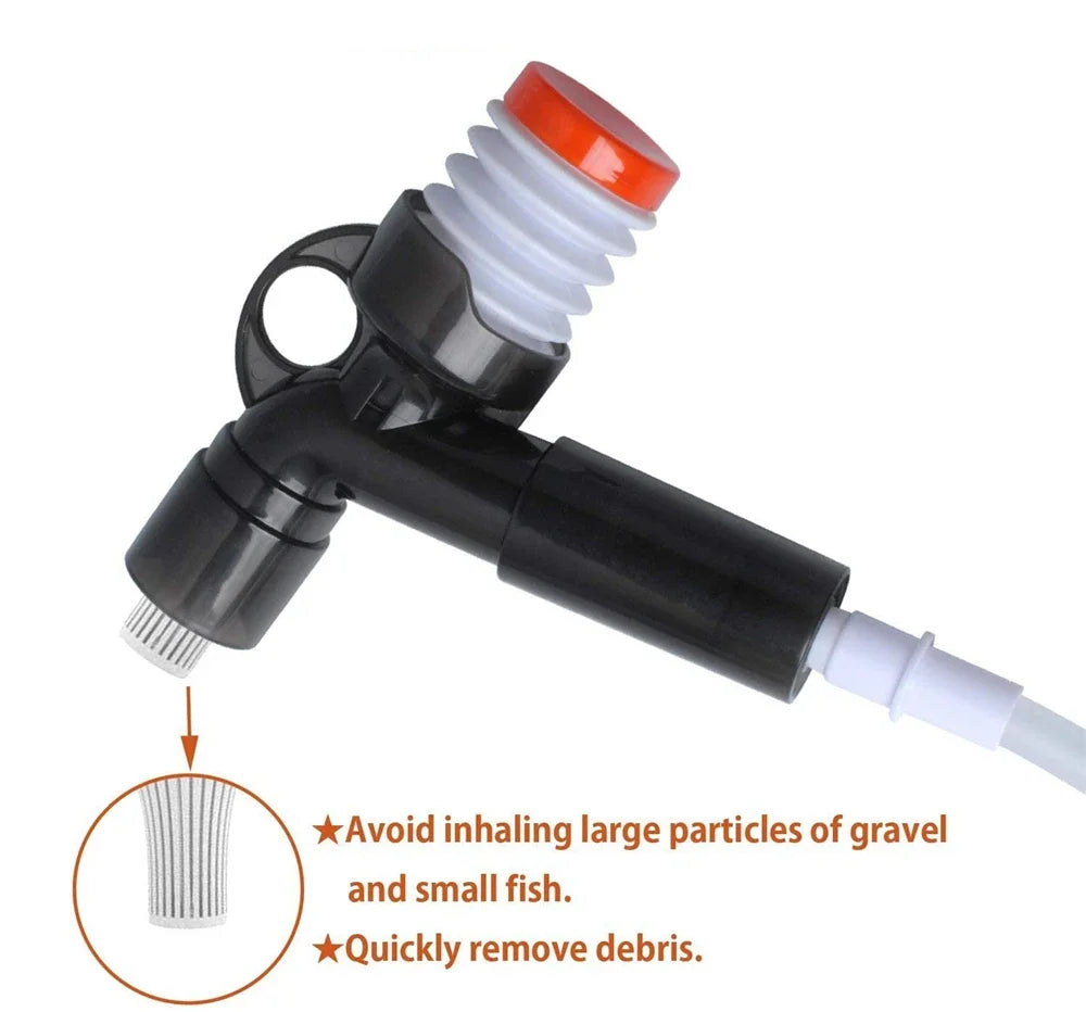 Press-Type Siphon Pump Aquarium Gravel Cleaner With Glass Scraper Fish Tank Water Changer Kit Adjustable Water Flow Sand Cleaner