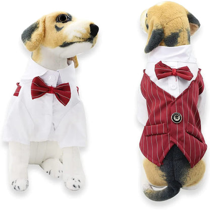 Dog Tuxedo Formal Dog Suit Shirt with Bow Tie Pet Stripe Suit for Wedding Birthday Party Puppy Prince Costume for French Bulldog