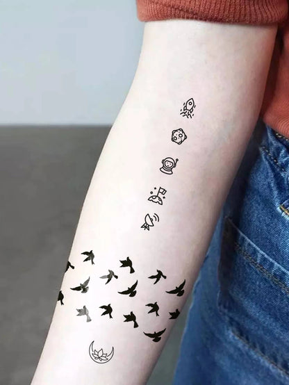 15pcs Waterproof Temporary Tattoo Sticker Starry Moon Flower Heart Flying Bird Fake Tatto Flash Tatoo finger Tato for  Women Men