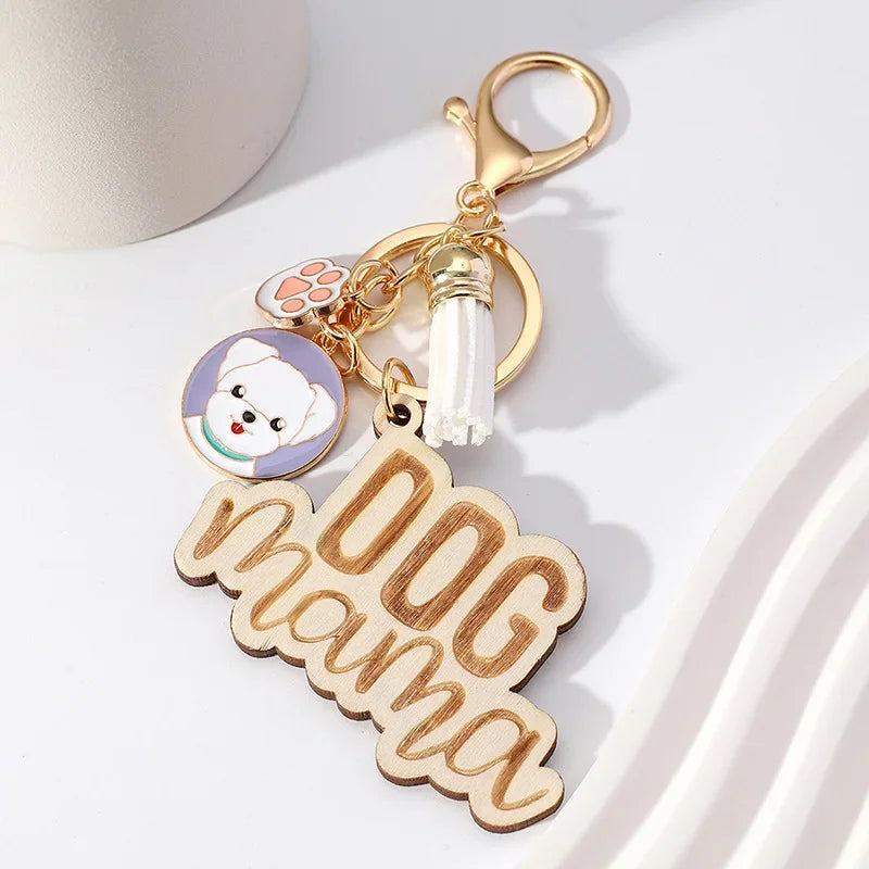 Dog Mama KeyChain Shiba Inu Golden Retriever Husky KeyRing Women Man Accessories Jewelry Bag Pendant Gift
