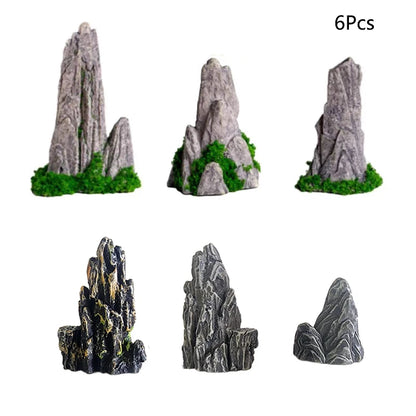 Simulated Moss Small Rockery Aquarium Ornaments Decoration Artificial Resin Pool for fish Tank Creative Ornament Background Home