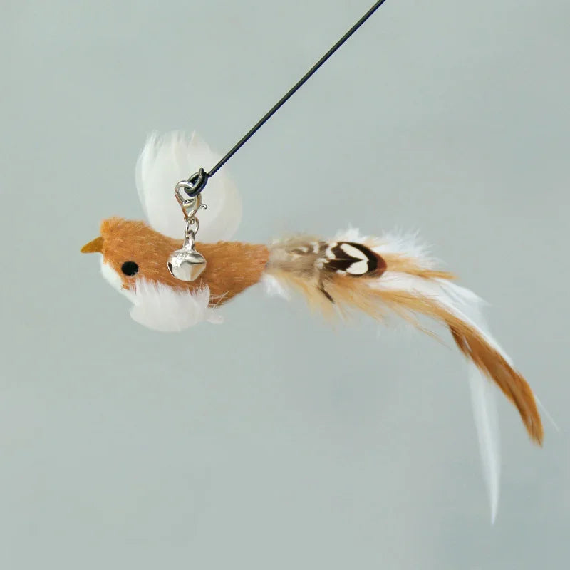 Funny Cat Stick Toy Furry Feather with Bell Cat Stick Toy Kitten Playing Pet Accessories Worm on A String Cat Toys Interactive