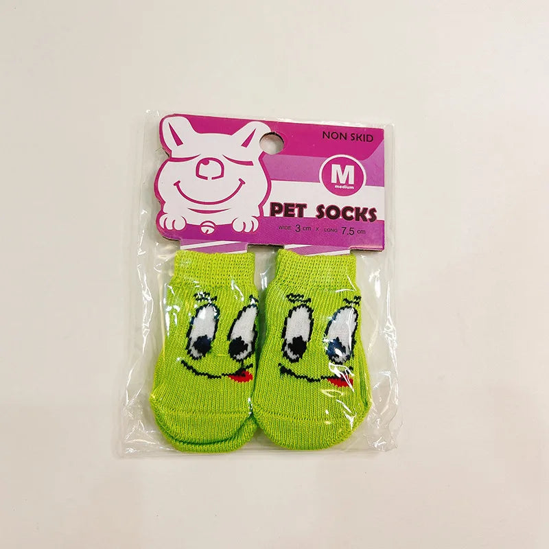 Outdoor Cartoon Shoes for Small Dogs 4pcs/Set Winter Cotton Knit Socks French Bulldog Foot Protector Anti-Slip Pet Accessories