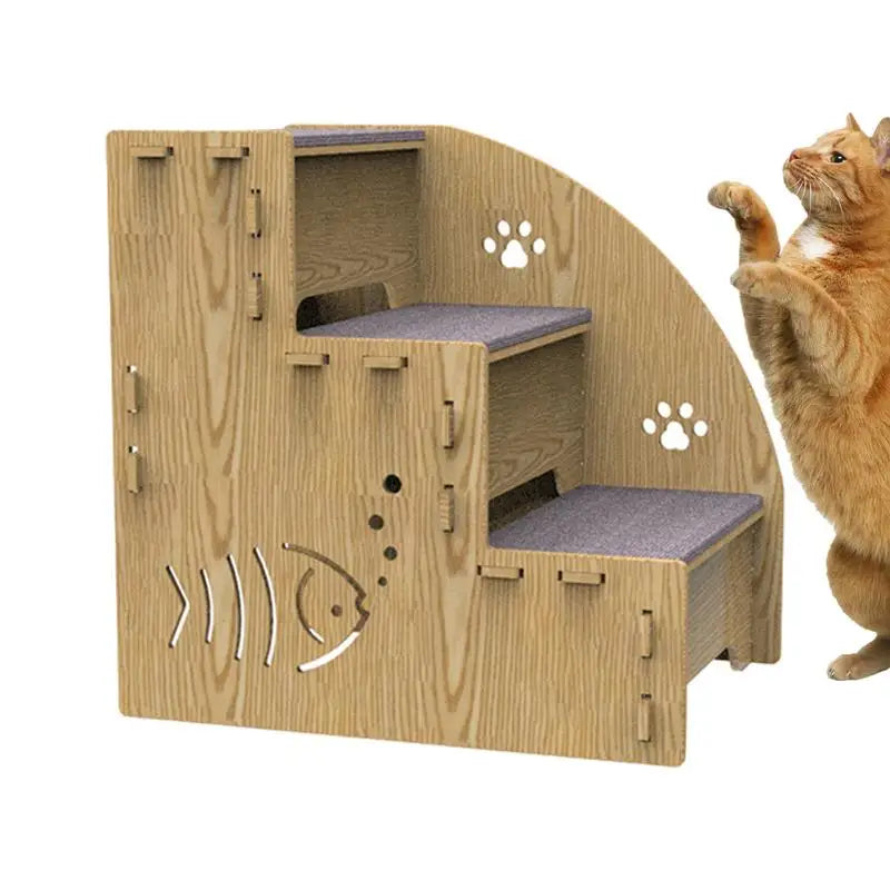 Dog Stairs For High Beds 3-Step Wooden Pet Ladder For Sofa Climbing Kitten Nonslip Balanced Dog Indoor Ramp Suitable For Pets