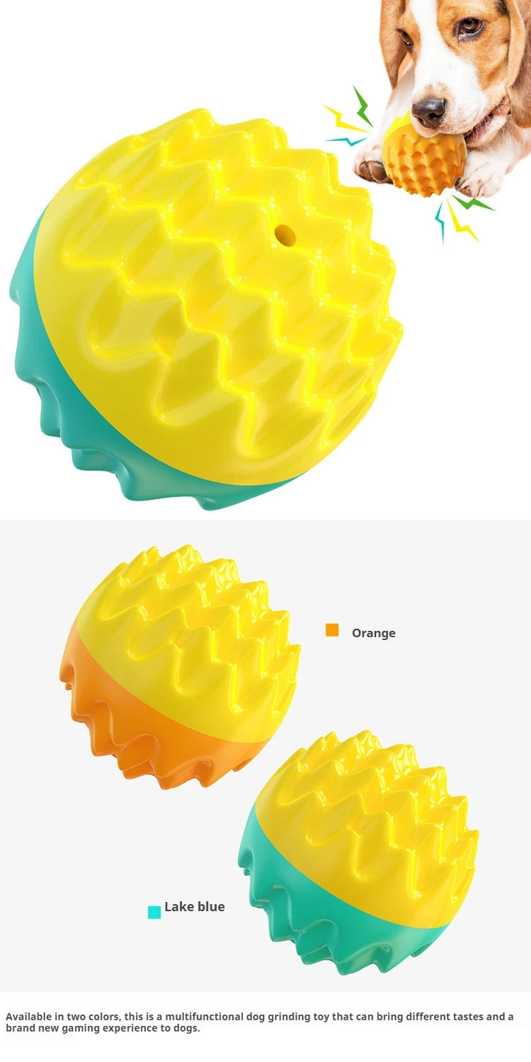 Pet toy ball chews, cleans teeth, is resistant to biting, cat toy chews, emits sound, elastic dog toy ball