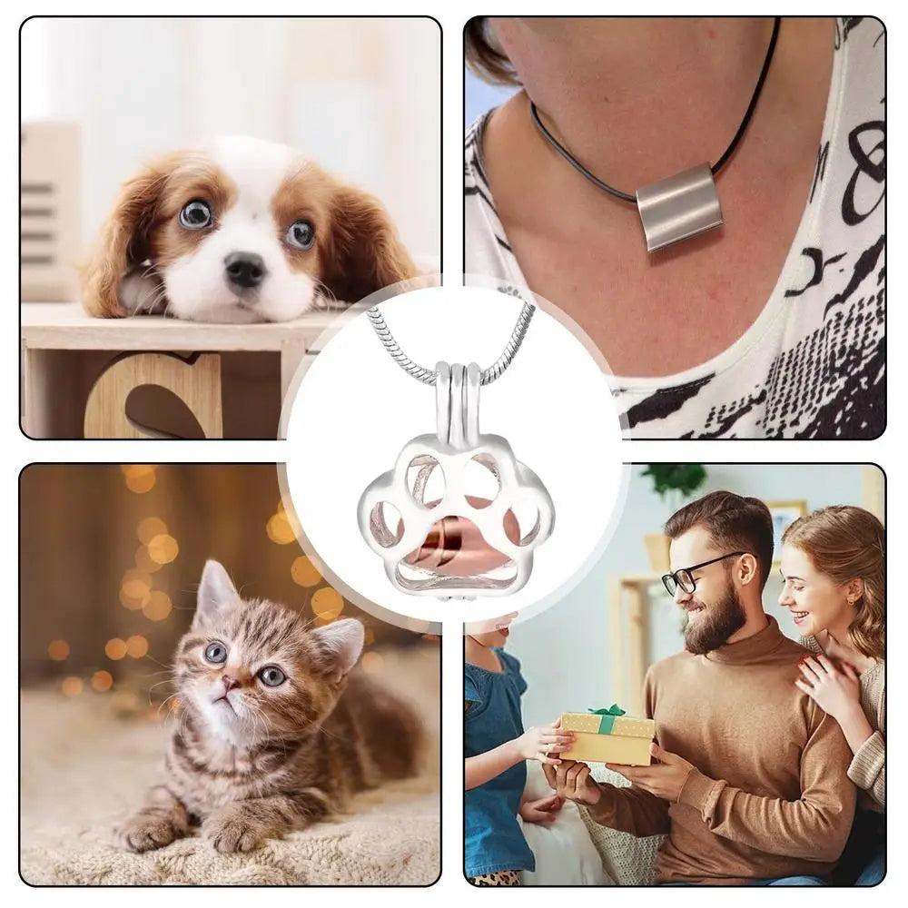 Pet Dog Paw Charm Memorial Funeral Urn For Ashes Animal Necklace Stainless Steel Pendant Cat Ashes Holder