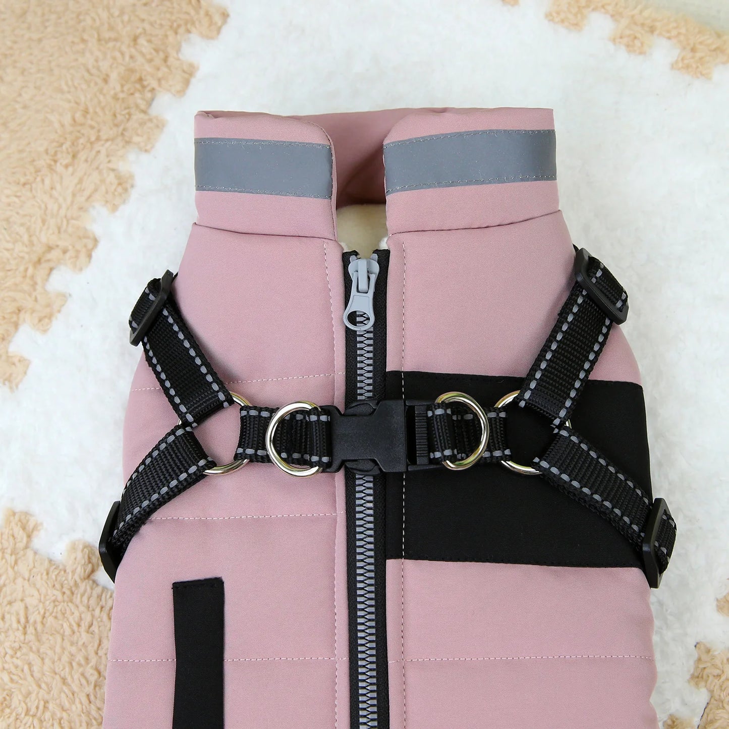 Reflective Dog Coat with Harness Winter Dog Fleece Coat Cold Weather Clothes Zipper Dog Harness Jacket for Medium Large Dogs
