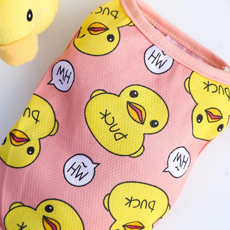 Yellow Duck Pet Dogs Summer Vest Spring Designer York Dog Clothing Sleeveless Overalls Cute Cartoon Breathable Clothes for Cats