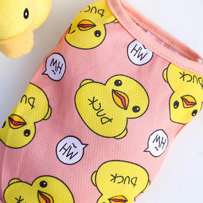 Yellow Duck Pet Dogs Summer Vest Spring Designer York Dog Clothing Sleeveless Overalls Cute Cartoon Breathable Clothes for Cats
