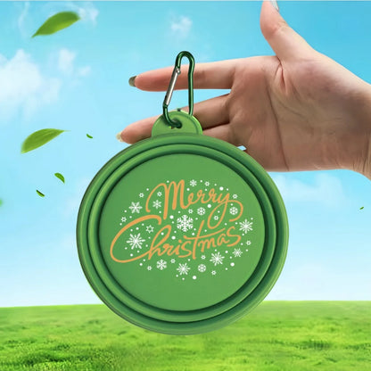 Collapsible Silicone Dog Food Water Bowl Cute Christmas Pet Bowl Outdoor Travel Portable Folding Supplies Dishes with Carabiner