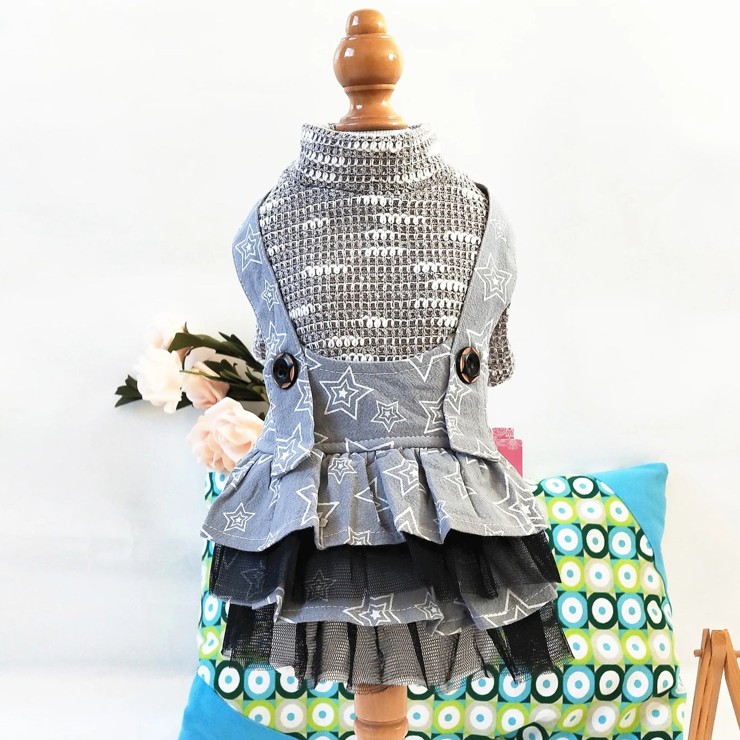Dogs Denim Suspender Skirt Striped T-Shirt Cats Cute Fashion Cartoon Puppy Strapped Dress Suit Birthday Garden Walking Clothes