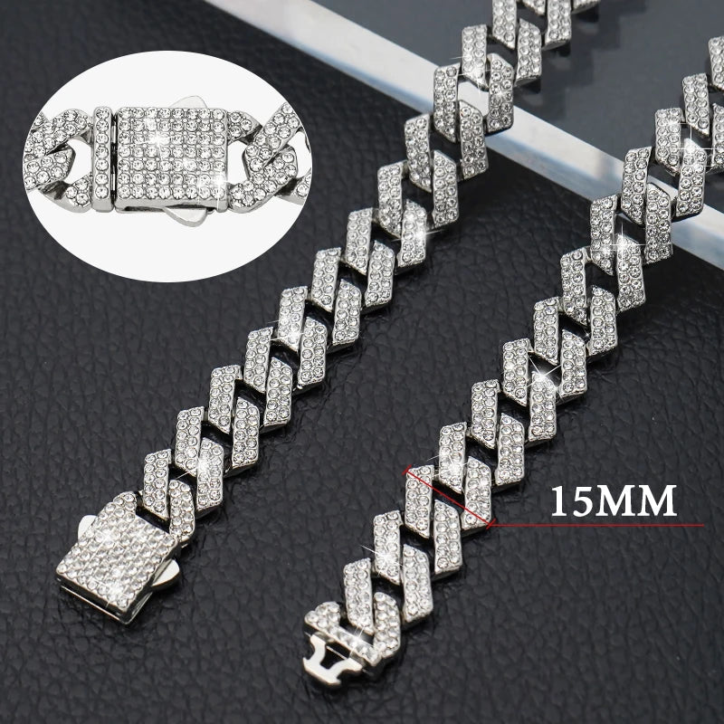 Diamond cats Dogs Necklaces Chain Collar 15MM wide Luxury Jewelry Necklace Cuban Gold Chains for Dogs and Cats