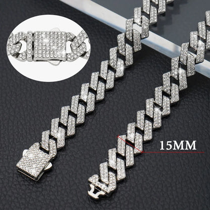 Diamond cats Dogs Necklaces Chain Collar 15MM wide Luxury Jewelry Necklace Cuban Gold Chains for Dogs and Cats
