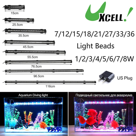 UXCELL 15-116CM Aquarium LED Light Full Spectrum Fish Tank 7-36 Light Beads Decor Colorful Lighting Lamp Plant Grow Tools
