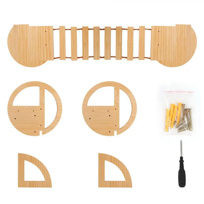 1 Piece Wall Mounted Wooden Cat House Cat Bridge Cat Hammock Hanging Bed with Jumping Platform for Kitten Perch and Rest
