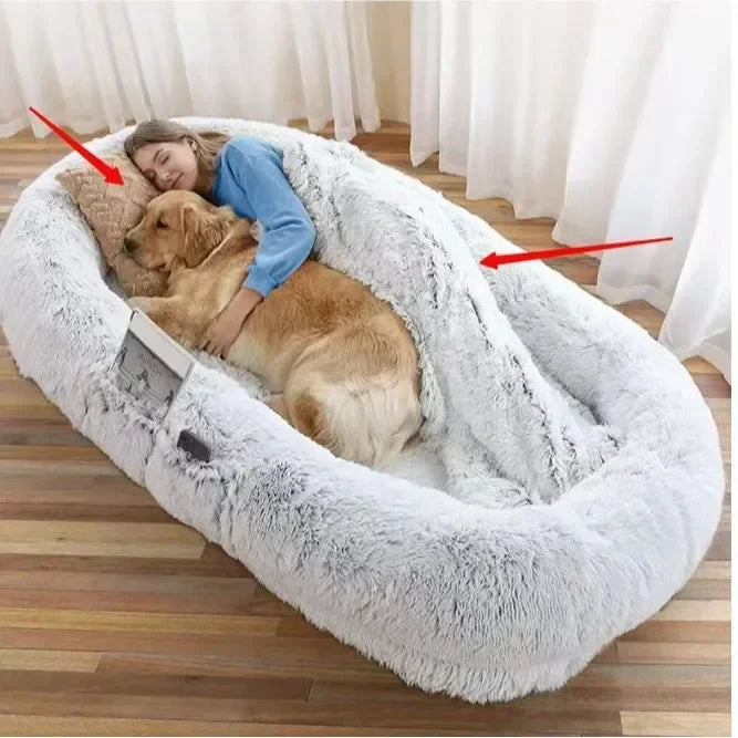Plush Pet Bed with Pillow Quilt Winter Warm Large Foam Pad Pet Sleeping Pad Sofa Bed Removable and Washable Pet Kennel