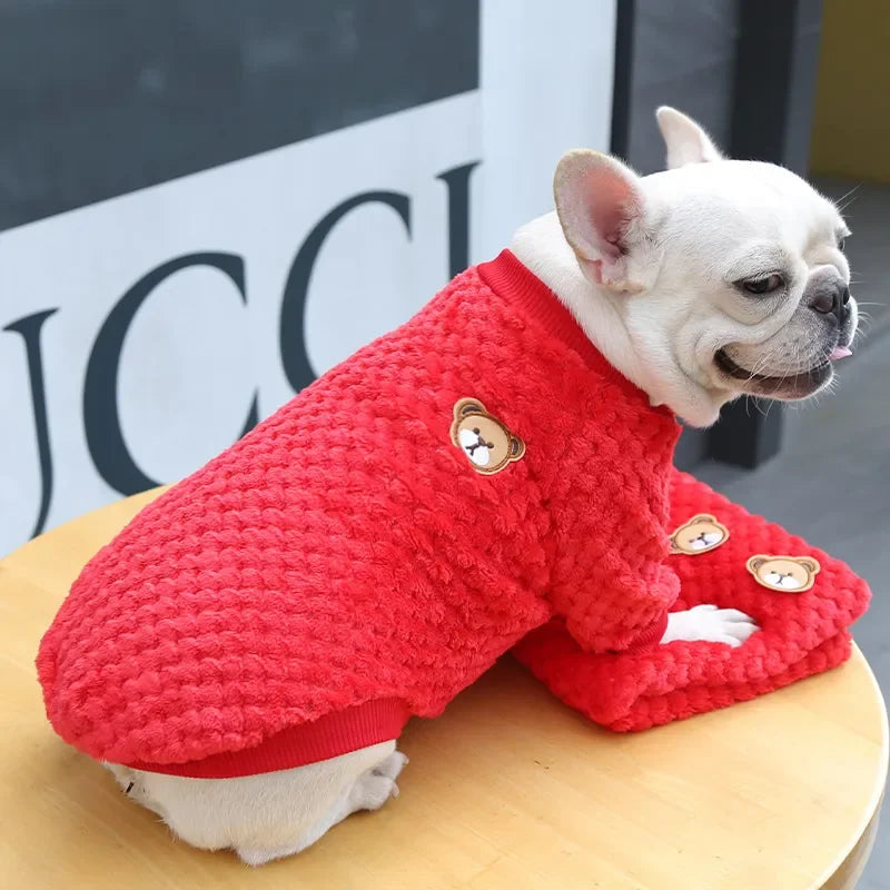 New Warm Fleece Pet Clothes Cute Print Coat Small Medium Dog Cat Shirt Jacket Teddy French Bulldog Chihuahua Winter Outfit