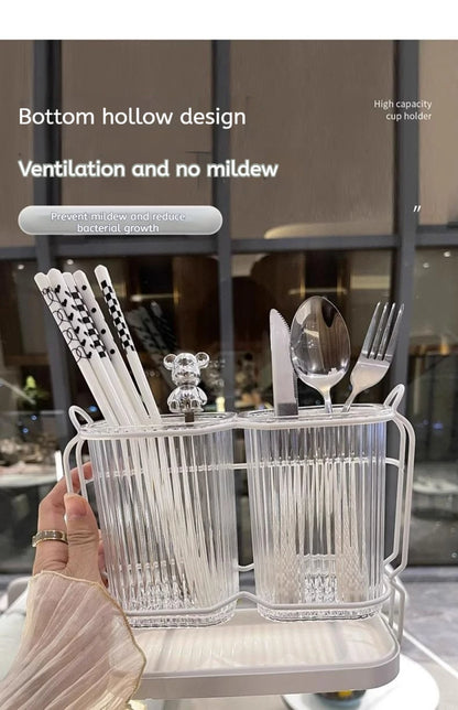 Wall Mounted Kitchen Cutlery Organizer Light Luxury Chopstick Spoon Holder Stainless steel Utensil Drying Rack