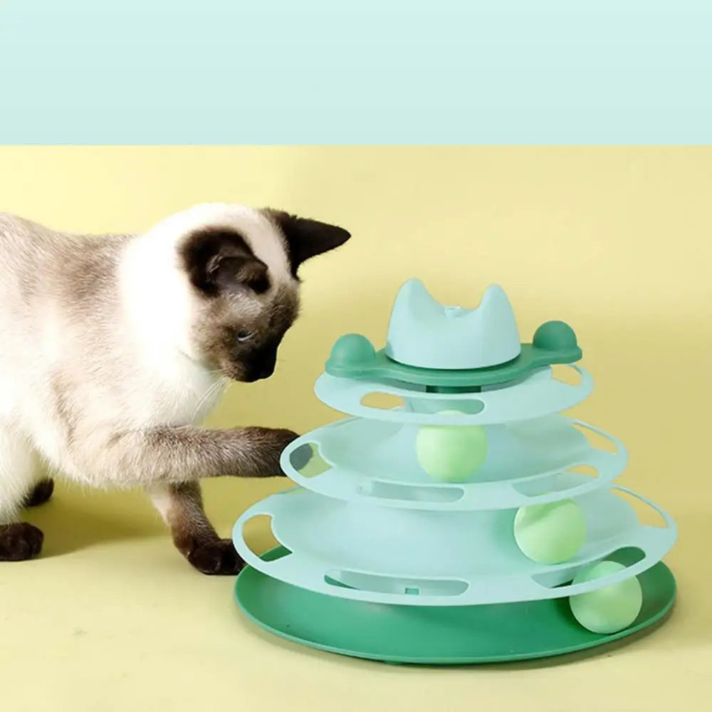 Interactive Tower Cat Toys Turntable Roller Balls Toys For Cats Kitten Feather Teaser Puzzle Track Toy Pets Supplies 4 Layers