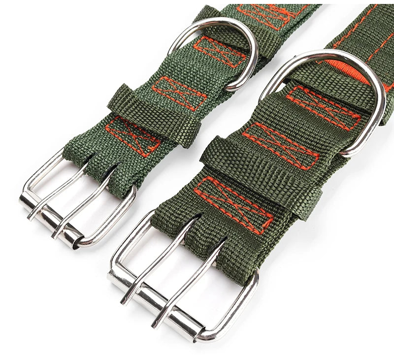 Heavy Duty Wide Military Thick Dog Collars for Large Dogs Adjustable Strong Nylon Tactical Pet Collar with 2-Rows Metal Buckle