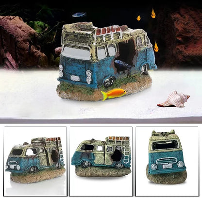 Artificial Aquarium Decoration Old Car Ornament Submarine Decor Resin Landscaping House for Fish Accessories for Aquarium Stuff