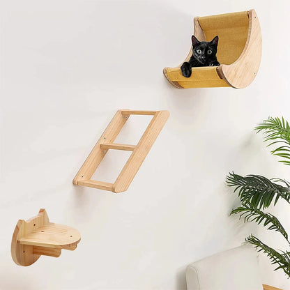 Cat Wall Mounted Furniture Climbing Shelves Scratching Post  Hammock With Ladders and Bridge of High Quality For Cat Playing
