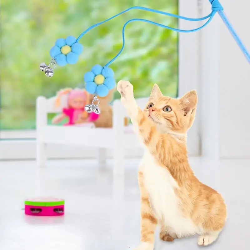 Cat Teaser Wand Kitten Stick Toy Cat Fishing Pole Toy Cat Teaser Toy With Bell And Chrysanthemum Pendant Promotes Cat Exercise