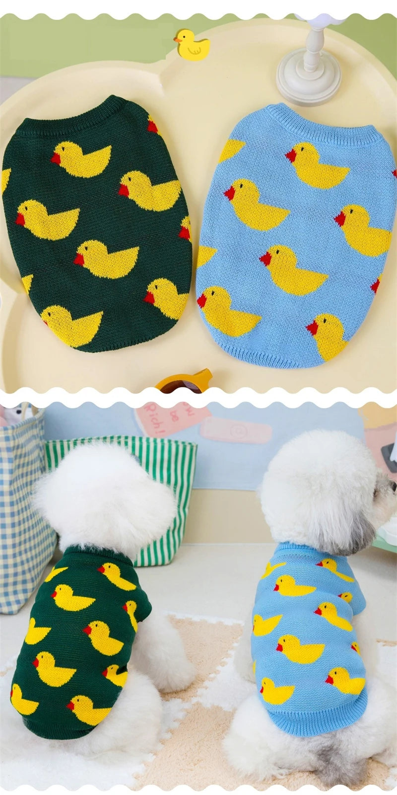 Cartoon Ducks Wool Sweaters for Small Medium Dogs Winter Warm Cat Clothing French Bulldog New Year Christmas Pet Cat Overalls