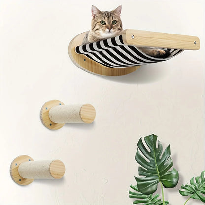 Cat Wall Mounted Furniture Climbing Shelves Scratching Post  Hammock With Ladders and Bridge of High Quality For Cat Playing