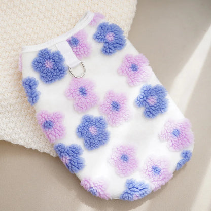 Dog Winter Coat Sherpa Warm Fleece Vest Sweater Flower Patterm Pet Clothes Cold Weather Jacket for Small Medium Dogs Puppy