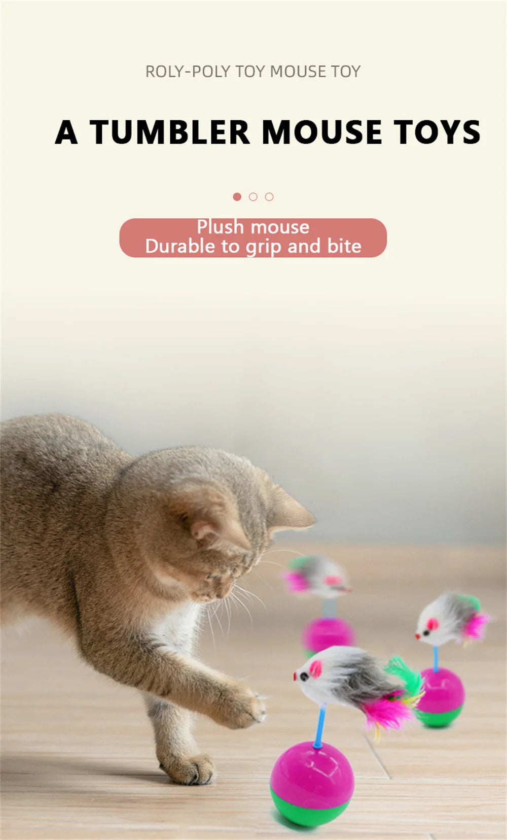 Pet Durable Colorful Feather Mimi Favorite Fur Mouse Tumbler Kitten Cat Toys Play Balls For Catch Cats Supplies 2PCS
