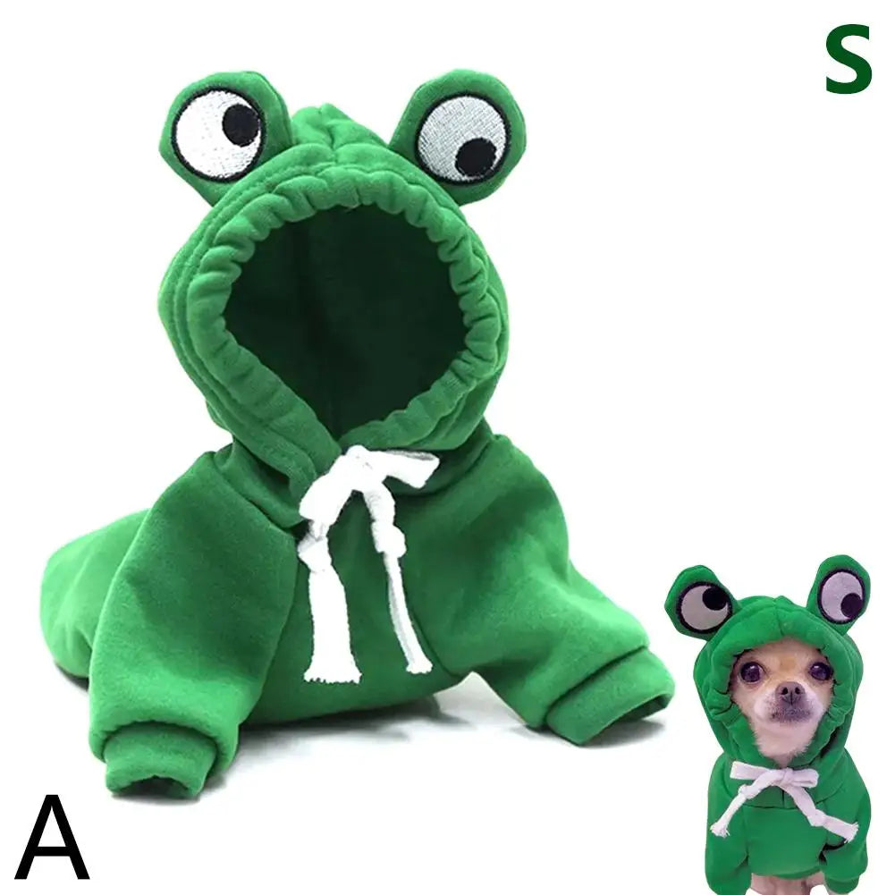 Funny Pet Clothes Cute Green Little Frog Dog And Cat Small Dog Autumn And Winter Sweatshirt Plush Outdoor Fashion Cotton Jacket