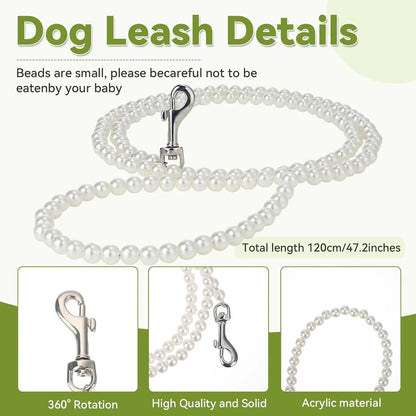 Elegant Dog Wedding Flower Collar and Leash Set for Medium Dogs,Dog Wedding Attire Wreath Bow Pearl Leash Pet Wedding Photo Prop