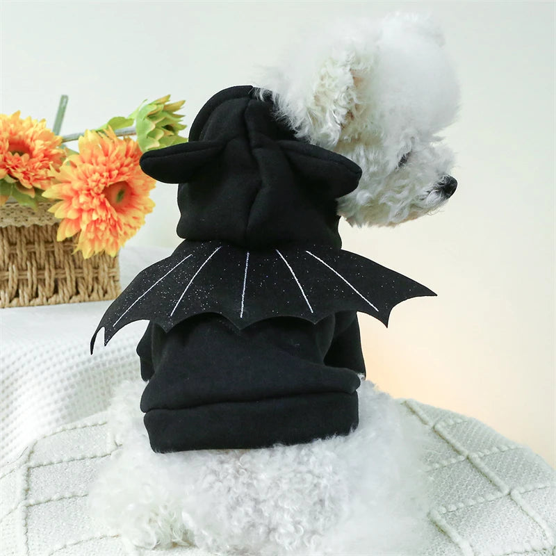 Black Bat Wings Costume Cat Sweatshirt Winter Warm Cosplay Clothing for Small Dogs Halloween Accessories French Bulldog Overalls