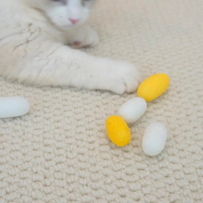 6pcs Pet Toys Balls Natural Silk Cocoon Toys For Cats Pet Cat Interactive Chasing Worm Cocoon Ball Toys Interactive Kitten Toys