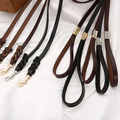 130cm Braided Leather Dog Leash Durable Dog Training Leash for Large Breed Dogs and Medium Small Dogs Walking Leash Brown Black