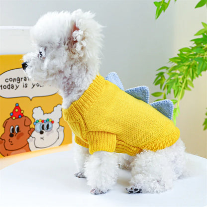 Halloween Party Pet Dog Clothes Dinosaur Shaped Dark Green Lovely Sweaters Cat Outfits Warm Knitted Cosplay York Kitten Clothing