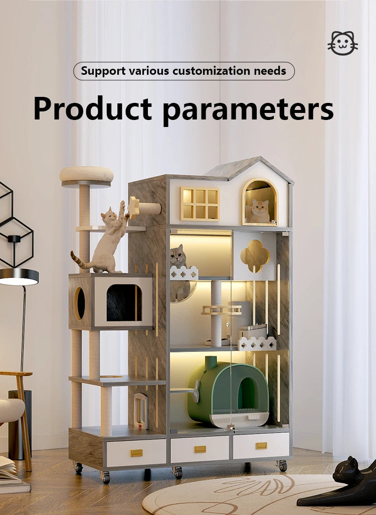 Excellent Quality Pet Furniture with Wheels Movable Animal Cages Cat Villa Fashion Wooden Dog House