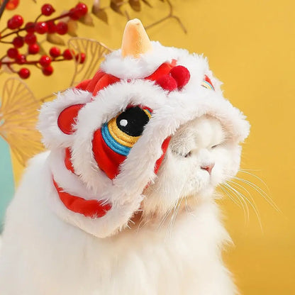 Small Dog Hat Cute Cat Costumes Dance Lion Pet Cat Soft Warm Lion Dance Clothes Small Pet Headwear Pet lion dance hat