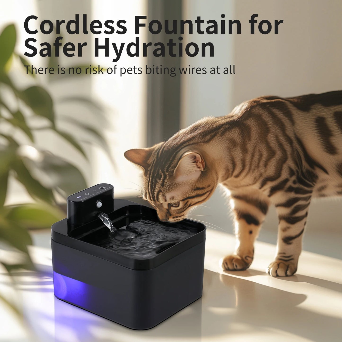 2.2L Cat Water Fountain Battery Operated Automatic Pet Water Fountain with Motion Sensor Dog Water Dispenser Cat Accessories