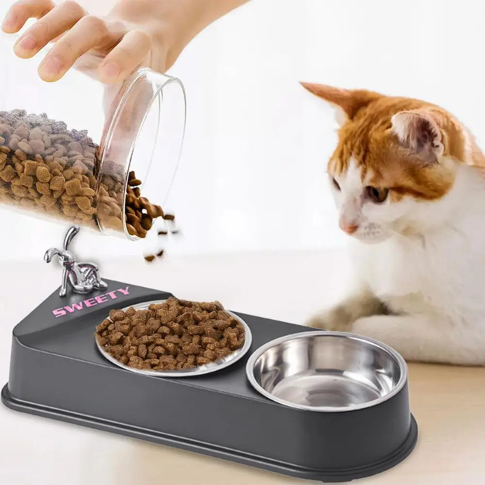 Pet Double Feeding Bowl Non-Slip Feeder Two Dishes For Cats Non-skid Pet Stainless Steel Bowls Pet Feeder Food Dispenser
