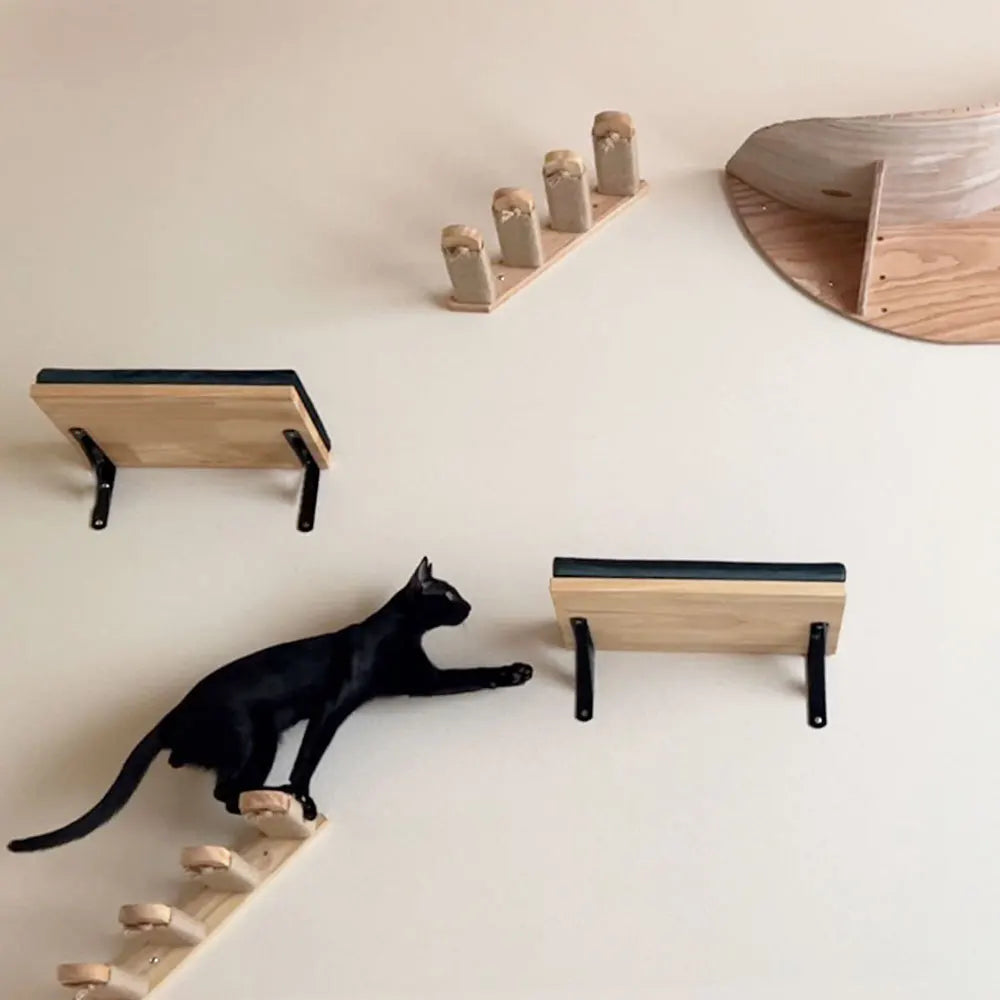 Cat Climbing Shelves Wall Mounted Cat House Wooden Cat Furniture Bridge with Protection Network for Cat & Kitten Ladders & Steps