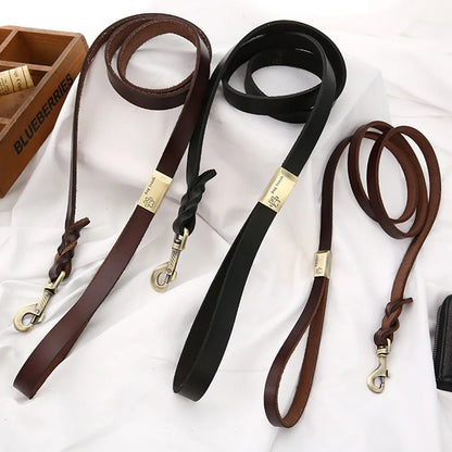 130cm Braided Leather Dog Leash Durable Dog Training Leash for Large Breed Dogs and Medium Small Dogs Walking Leash Brown Black