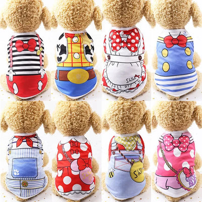 Summer Small Dog Shirt Clothes Vest Down Jacket Cartoon Cute Chihuahua Tshirt Puppy Yorkshire Terrier Puppy Bulldog Ropa Perro