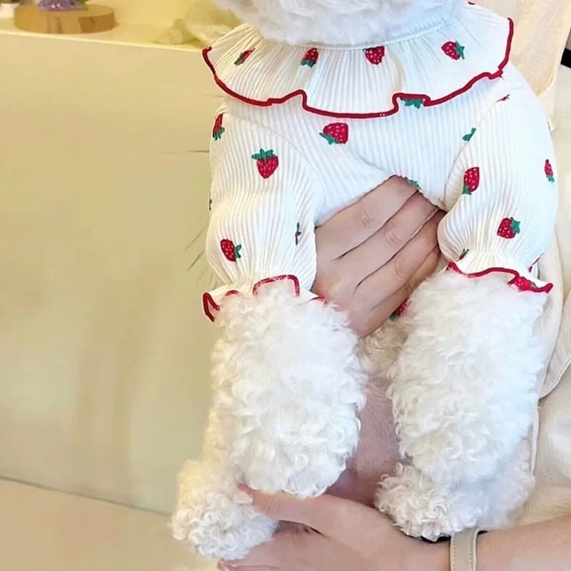 Puppy 2024 Clothes Cotton Girl Dog Undershirt Summer Dog Cooling Vest Dog Strawberry Shirt Chihuahua Bichon Apparel Dog Clothing