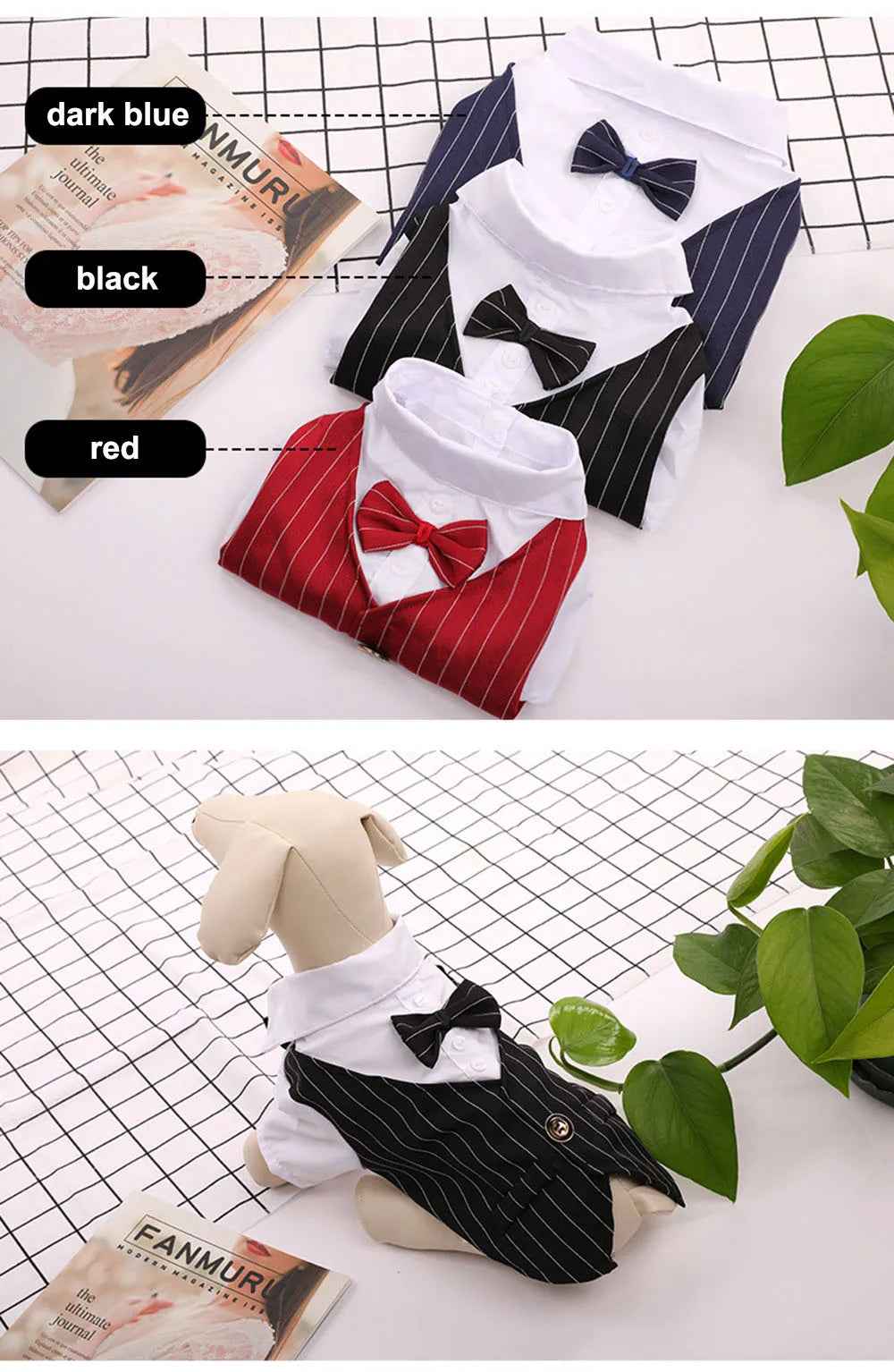 Dog Tuxedo Formal Dog Suit Shirt with Bow Tie Pet Stripe Suit for Wedding Birthday Party Puppy Prince Costume for French Bulldog