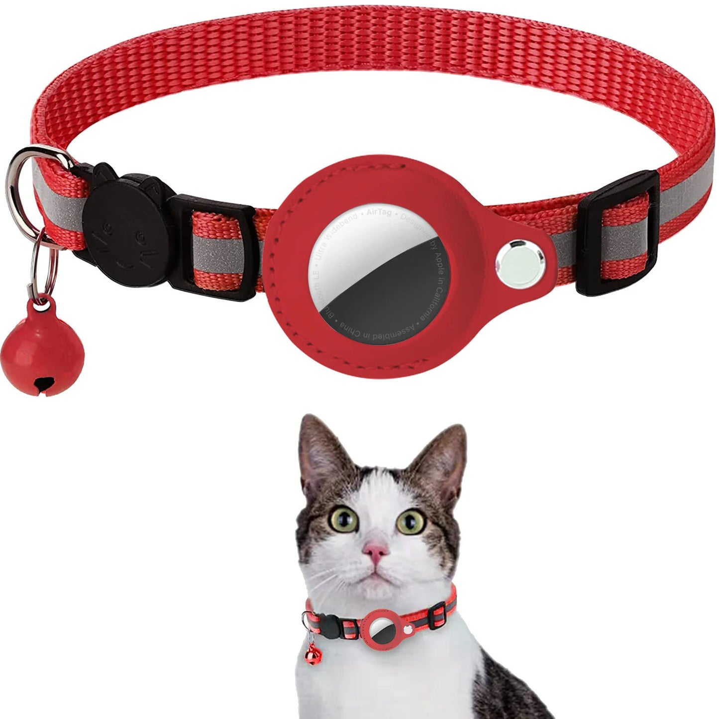 Airtag Cat Collar with Bell and Safety Buckle, Reflective Breakaway Collar with Airtag Holder for Cats Small Dogs Kitten Puppy