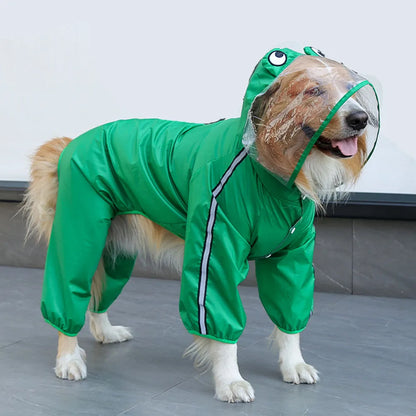 Frog Dinosaur Shape Dog Raincoat Costume for Medium and Large Dogs Waterproof Pet Jumpsuit Clothes Dog Rain Jacket for Labrador