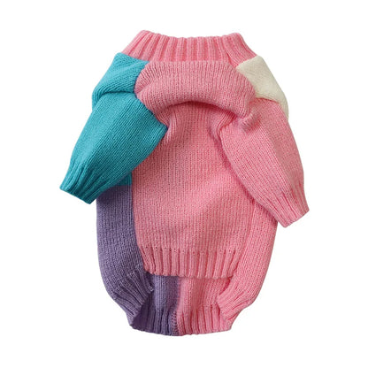 Plaid Patchwork Dog Sweater for Small Medium Dogs, 2024 New Winter Dog Clothes Knitted Pullover Jumper Warm Dog Sweatshirt